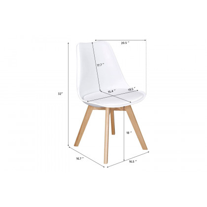 FaFurn - Modern White Shell Dining Chair Upholstered Padded Seat with Beechwood Legs (Set of 4)