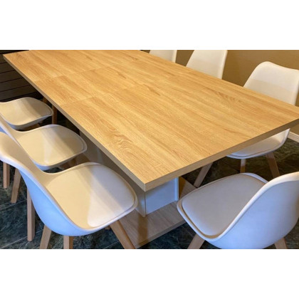 FaFurn - Modern White Shell Dining Chair Upholstered Padded Seat with Beechwood Legs (Set of 4)