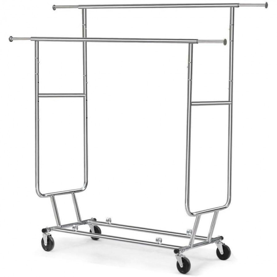 FaFurn - Garment Rack Clothes on Lockable Wheels in Silver, Metal