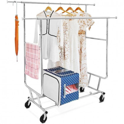 FaFurn - Garment Rack Clothes on Lockable Wheels in Silver, Metal