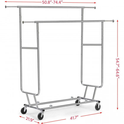 FaFurn - Garment Rack Clothes on Lockable Wheels in Silver, Metal