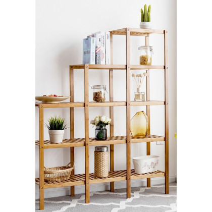 FaFurn - Bamboo Wood 5-Tier Versatile Bookcase Plant Stand Storage Rack
