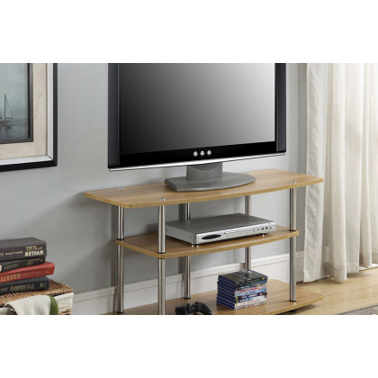 FaFurn - Modern Wood Metal TV Stand Entertainment Center in Light Oak Finish