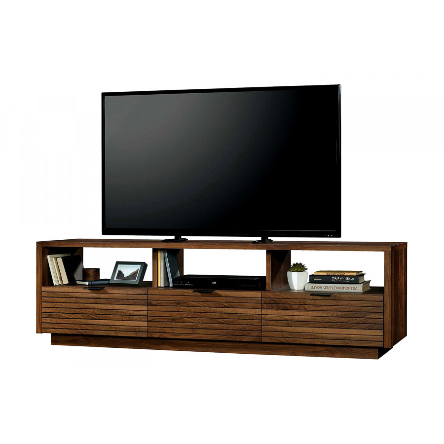 FaFurn - Modern Walnut Finish TV Stand Entertainment Center Fits Up To 70-Inch Tv