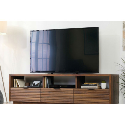 FaFurn - Modern Walnut Finish TV Stand Entertainment Center Fits Up To 70-Inch Tv