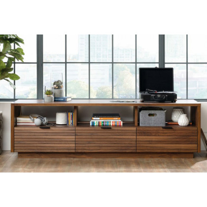 FaFurn - Modern Walnut Finish TV Stand Entertainment Center Fits Up To 70-Inch Tv