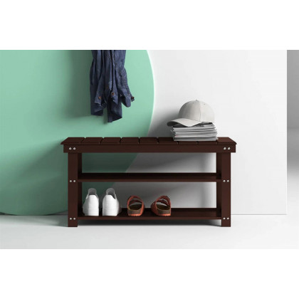 FaFurn Wooden 2-Shelf Shoe Rack Storage Bench - Espresso Brown