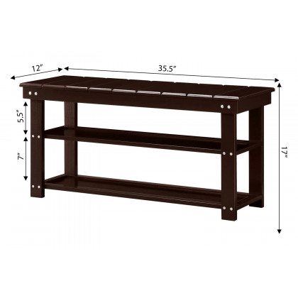 FaFurn Wooden 2-Shelf Shoe Rack Storage Bench - Espresso Brown