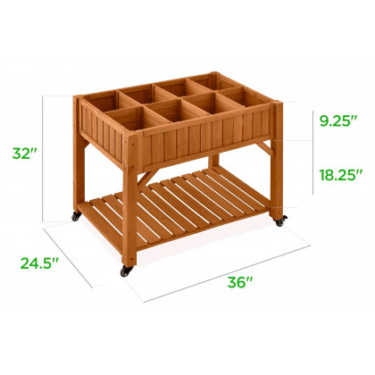 FaFurn - Outdoor Raised Garden Bed Planter Box with Locking Wheels in Brown, Wood