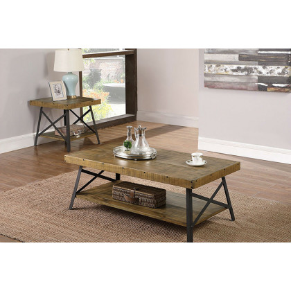 FaFurn - Modern Industrial Style Solid Wood Coffee Table with Steel Legs
