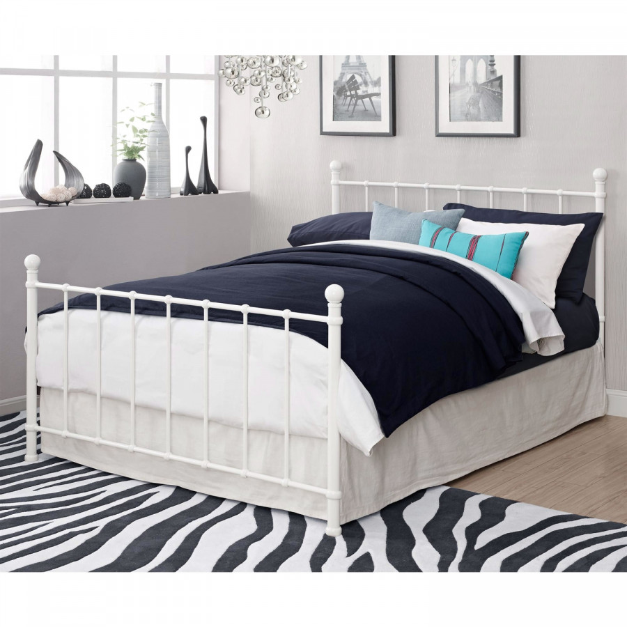 FaFurn - Full Size Platform Bed Frame with Headboard and Footboard in White, Metal