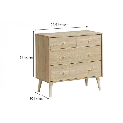 FaFurn Modern Farmhome 4 Drawer Easy Glide Storage Dresser - Oak