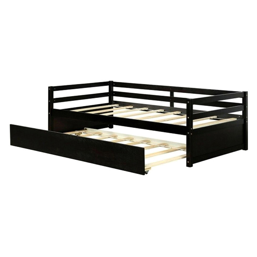 FaFurn Twin/Twin Dorm Style Trundle Daybed Platform Bed Frame - Espresso