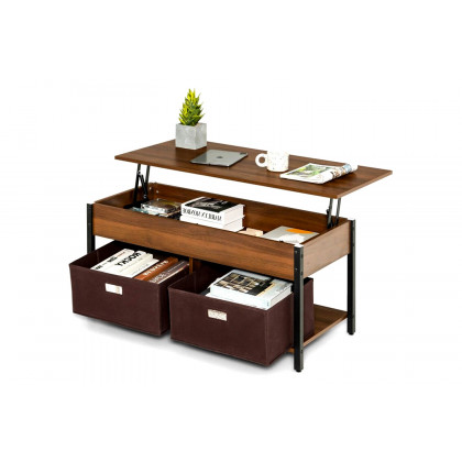 FaFurn - Farmhouse Lift-Top Multi Purpose Coffee Table with 2 Storage Drawers Bins
