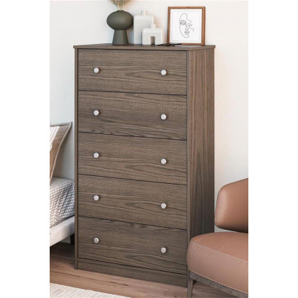 FaFurn Modern 5-Drawer Bedroom Chest Dresser in Wood Finish - Gray-Brown