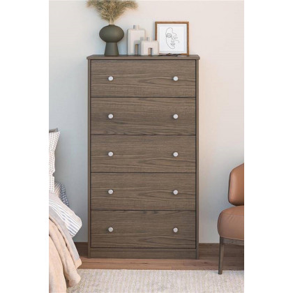 FaFurn Modern 5-Drawer Bedroom Chest Dresser in Wood Finish - Gray-Brown