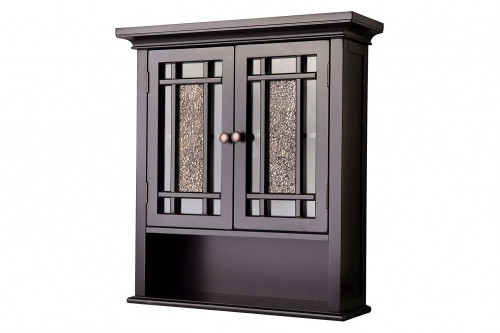 FaFurn™ - Espresso Bathroom Wall Cabinet with Amber Mosaic Glass Accents