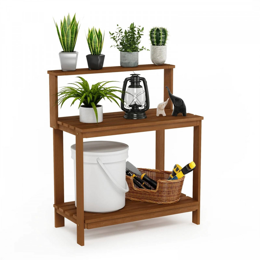FaFurn - Outdoor Garden Potting Bench Table with Bottom Shelf in Brown, Wood