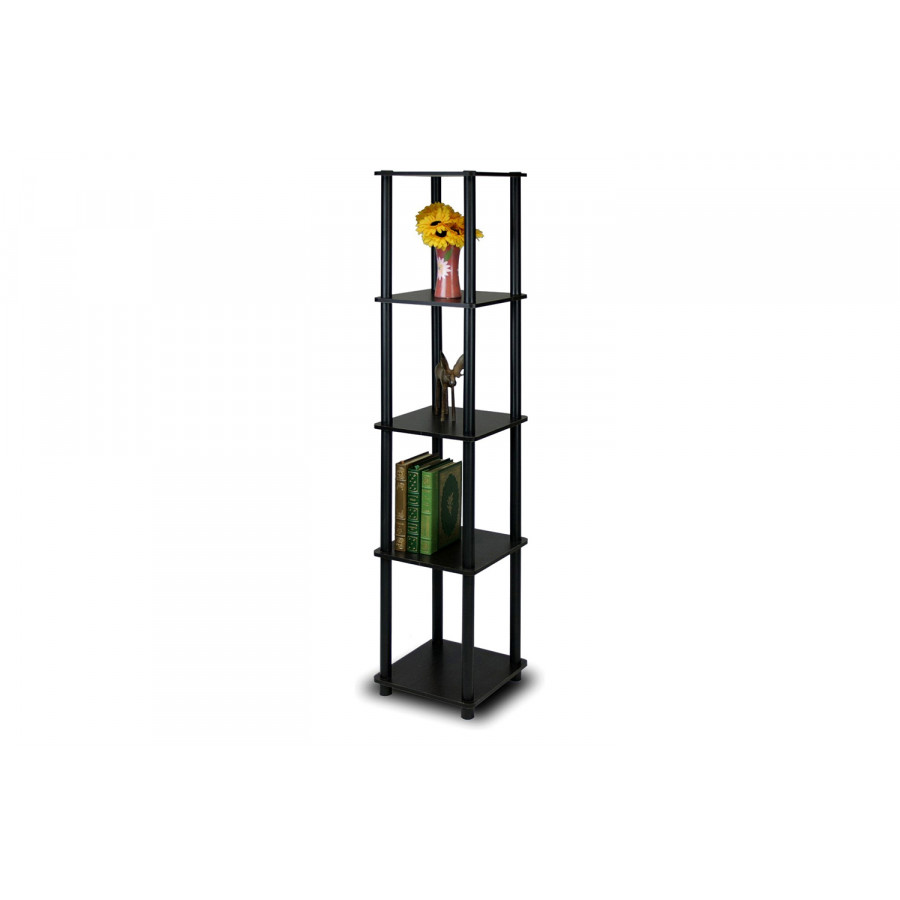 FaFurn - 5-Tier Square Corner Display Shelf Bookcase in Espresso/Black