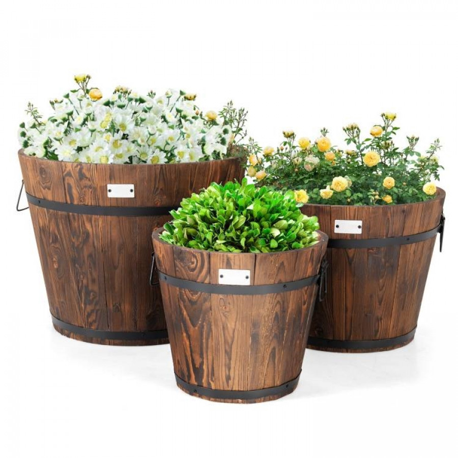 FaFurn - Set of 3 Planter Pots with Handles 11-15" and 18" in Wood