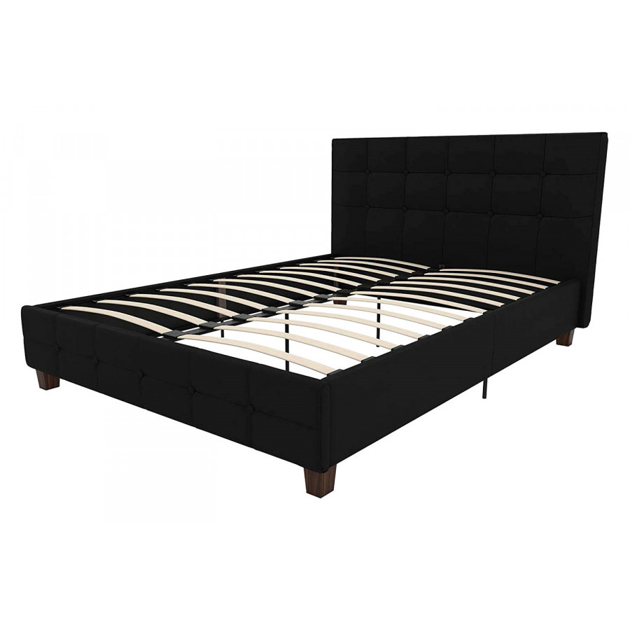 FaFurn - Full Size Black Padded Linen Upholstered Platform Bed with Headboard