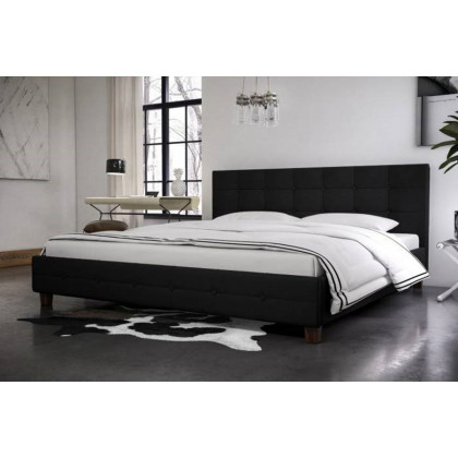 FaFurn - Full Size Black Padded Linen Upholstered Platform Bed with Headboard
