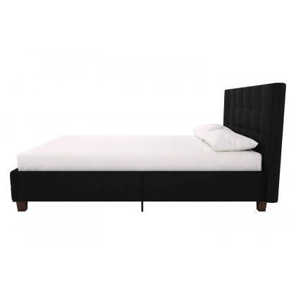 FaFurn - Full Size Black Padded Linen Upholstered Platform Bed with Headboard