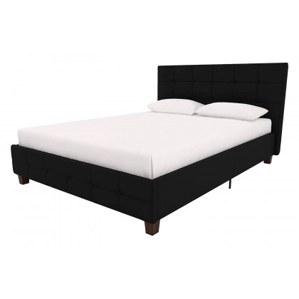 FaFurn - Full Size Black Padded Linen Upholstered Platform Bed with Headboard
