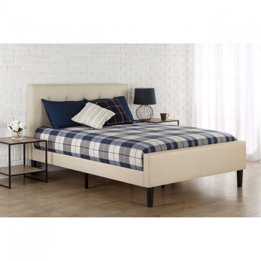 FaFurn - Full Size Bed Frame with Button Tufted Headboard/Footboard in Taupe