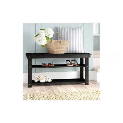 FaFurn - Wooden 2-Shelf Shoe Rack Storage Bench