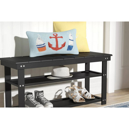 FaFurn Wooden 2-Shelf Shoe Rack Storage Bench - Black