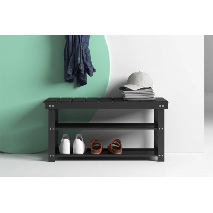 FaFurn Wooden 2-Shelf Shoe Rack Storage Bench - Black