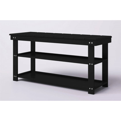 FaFurn Wooden 2-Shelf Shoe Rack Storage Bench - Black