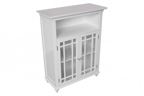 FaFurn™ - Classic White Wood 2-Door Bathroom Floor Cabinet with Glass Paneled Doors