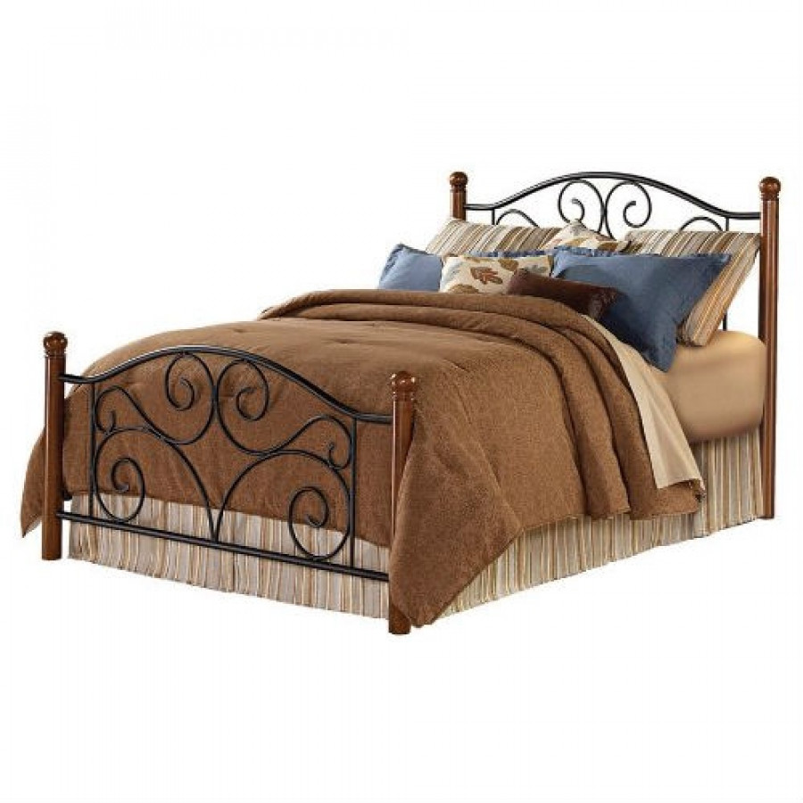 FaFurn - Full Size Bed Frame with Sturdy Wood Posts in Matte Black, Metal