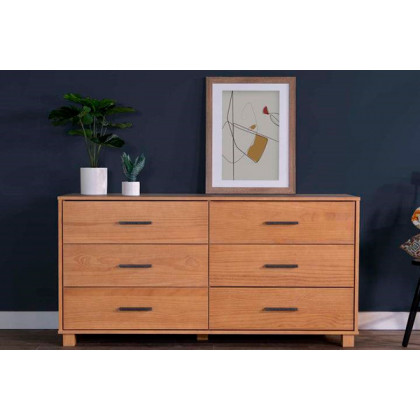 FaFurn Modern Farmhouse Solid 6 Drawers Double Dresser - Light Brown, Wood