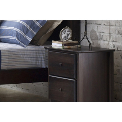FaFurn Farmhouse Solid Pine Wood 2 Drawer Nightstand - Espresso