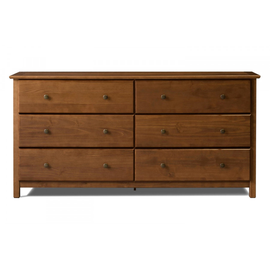 FaFurn Farmhouse Solid Pine Wood 6 Drawer Dresser - Walnut
