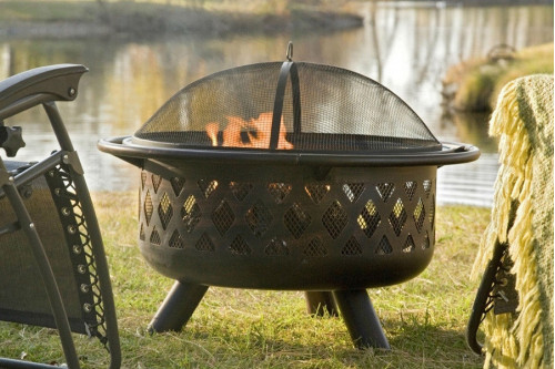 FaFurn™ - 36-Inch Bronze Fire Pit with Grill Grate Spark Screen Cover