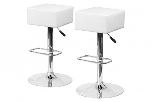 FaFurn™ - Backless Square Swivel Barstool with White Vinyl Seat (Set of 2)