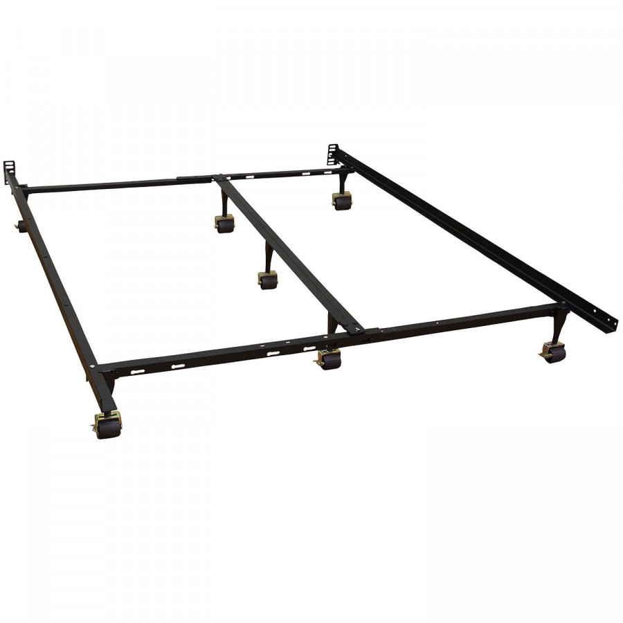FaFurn - Full Size Bed Frame with 7-Legs Locking Casters and Headboard Brackets in Metal