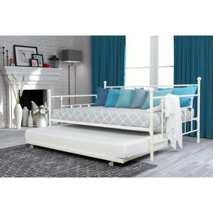 FaFurn Full Size Metal Daybed with Twin Roll-Out Trundle Bed - White