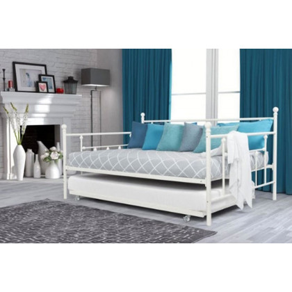 FaFurn Full Size Metal Daybed with Twin Roll-Out Trundle Bed - White