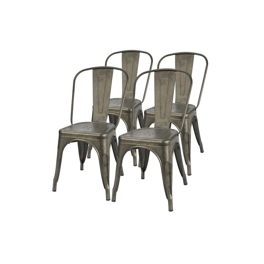 FaFurn - Stackable Modern Cafe Bistro Dining Side Chair in Gun Metal Finish (Set of 4)