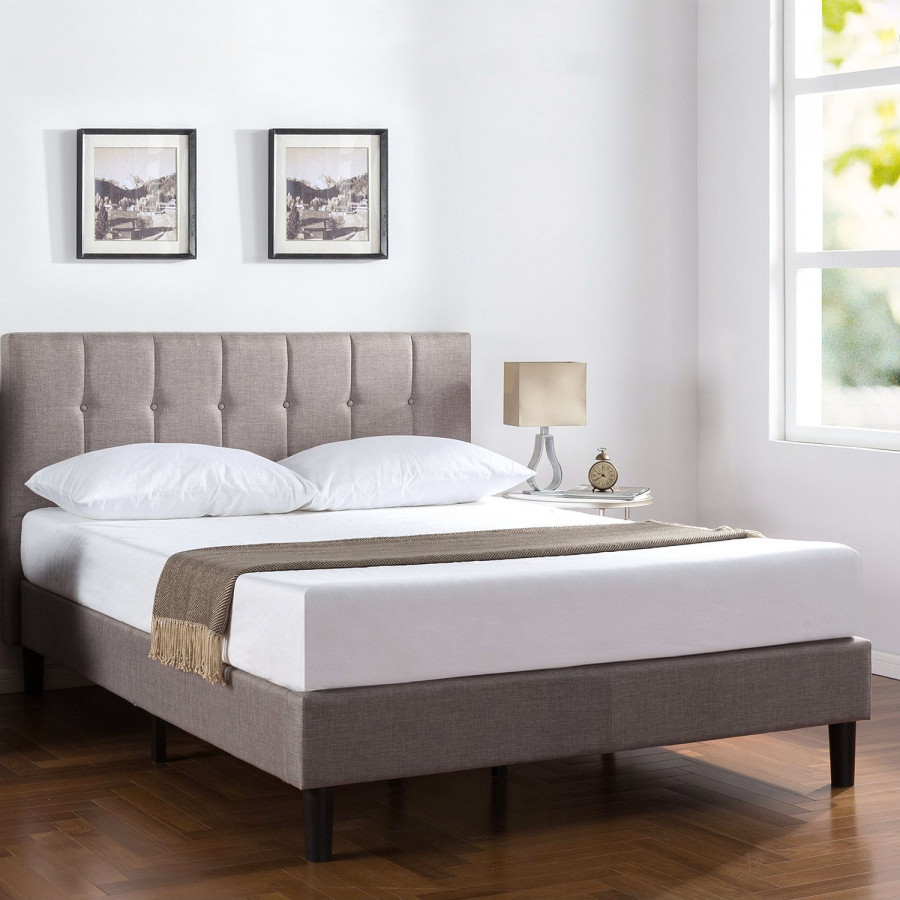 FaFurn - Full Size Platform Bed Frame with Button Tufted Headboard
