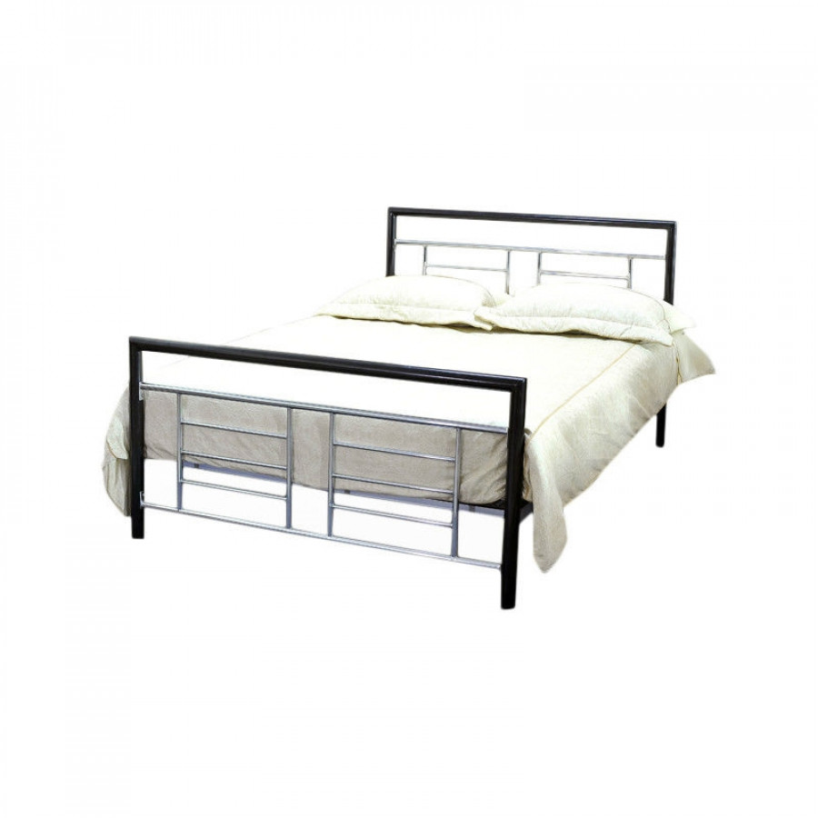FaFurn - Full Size Platform Bed Frame with Headboard and Footboard and Silver Accents in Black, Metal