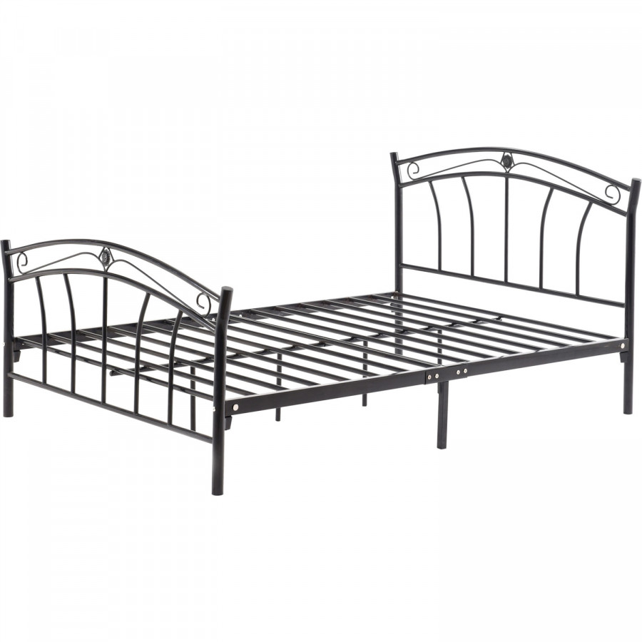 FaFurn - Full Size Platform Bed Frame with Curvy Headboard and Footboard in Black, Metal