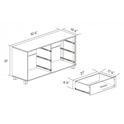 FaFurn Modern Farmhouse Solid 6 Drawers Double Dresser - Pine, Wood