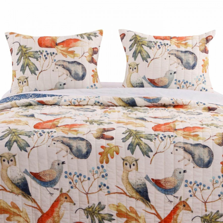 FaFurn Full/Queen Size Floral Reversible Quilt Set - Blue/Beige, Microfiber