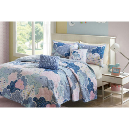 FaFurn - Kids Unicorn Clouds Quilt Coverlet Bedspread Set